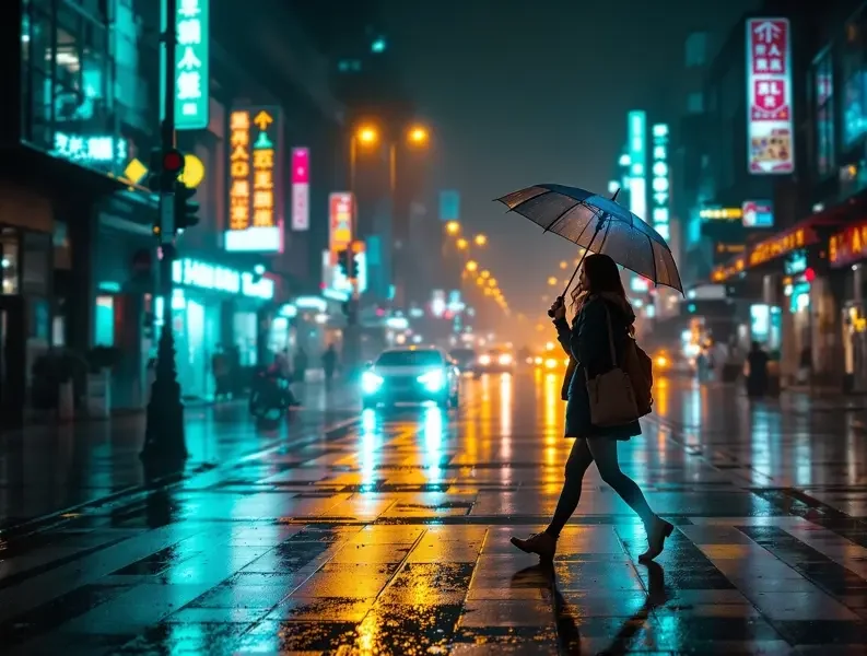 霓虹下的雨夜 高清写真